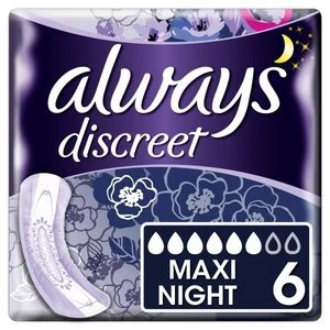 Always Discreet Moderate Maxi Night non-winged Pad 6PK