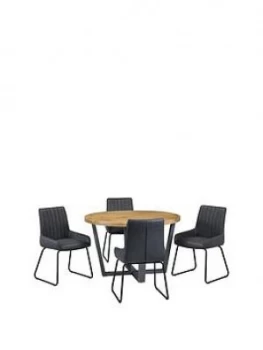 Julian Bowen Brooklyn 120 Cm Solid Oak And Metal Round Dining Table + 4 Soho Chairs
