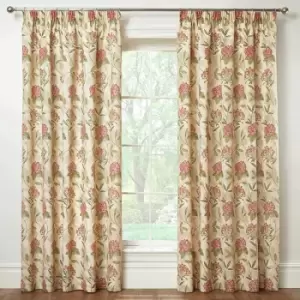 Emma Barclay Harmony Floral Print 100% Cotton Pencil Pleat Lined Curtains, Cream, 66 x 54 Inch