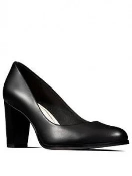 Clarks Kaylin Cara Heeled Shoes - Black Leather, Size 4, Women