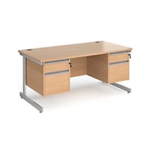 Dams International Straight Desk with Beech Coloured MFC Top and Silver Frame Cantilever Legs and 2 x 2 Lockable Drawer Pedestals Contract 25 1600 x 8