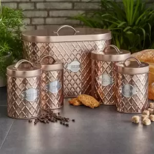 Neo Direct Copper Diamond Embossed 5 Piece Kitchen Canister Set