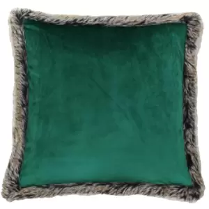 Kiruna Faux Fur Trim Cushion Emerald, Emerald / 45 x 45cm / Polyester Filled