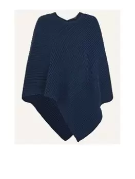 Accessorize Ribbed Poncho, Navy, Women