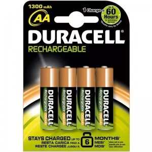 Duracell StayCharged 1300mAh AA Rechargeable Batteries - 4 Pack