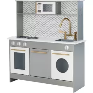 Teamson Kids - Berlin Modern Wooden Pretend Toy Kitchen With 6 Role Play Accessories TD-12681A - Grey / White