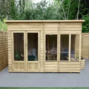 Forest Garden Oakley 10X6 Pent Overlap Solid Wood Summer House With Double Door (Base Included)