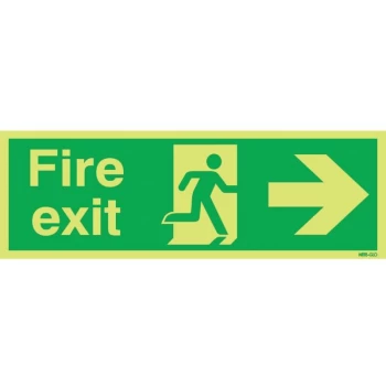 Fire Exit Arrow Right Photoluminescent Rigid PVC Sign - 450 X 150MM - Sitesafe