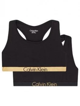 Calvin Klein Girls 2 Pack Gold Waistband Bralette - Black