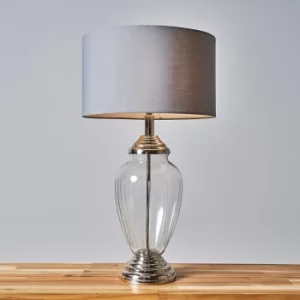 Boston Chrome and Glass Table Lamp with Large Dark Grey Reni Shade