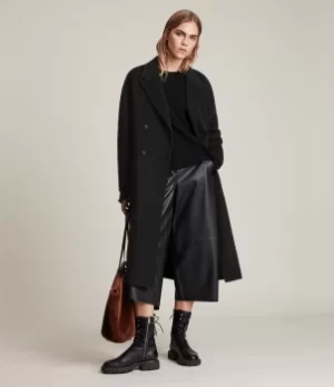 AllSaints Womens Freya Wool Blend Coat, Black, Size: 12