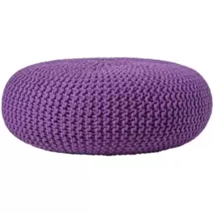 Deep Purple Large Round Cotton Knitted Pouffe Footstool - Purple - Homescapes