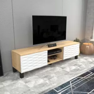 Decorotika - Lukas 160 Cm Wide Modern tv Unit , tv Cabinet With Mdf Legs,TV Stand With Two Cabinets- Lowboard Up To 63 TVs -Sapphire Oak Marble