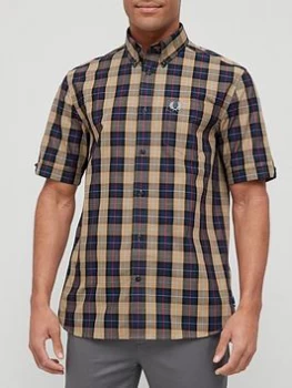 Fred Perry Short Sleeve Gingham Shirt - Navy, Size S, Men