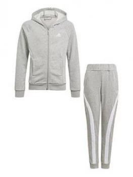 adidas Girls Junior Hooded Co-Ord Tracksuit - Grey/White, Size 4-5 Years, Women