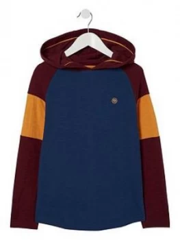 FatFace Boys Long Sleeve Hooded Contrast Raglan Top - Berry, Size 8-9 Years