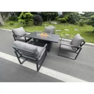 Fimous Aluminum Top 4 Seat Garden Furniture Dining Set Gas Fire Pit Table And Chairs Burner Heater Patio Outdoor Dark Grey