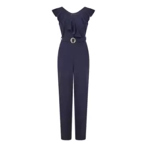 Mela London Navy Jumpsuit With Frill Detail - Blue