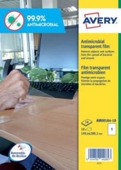 Avery Antimicrobial Film A4 Label 1 Per Sheet 10 Sheets
