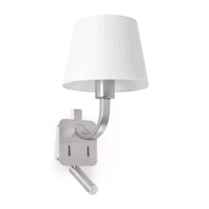 Essential 1 Light Indoor Wall Light Reading Lamp Satin Nickel with White Shade, E27