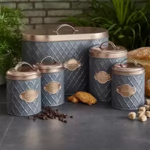 Neo Direct Grey And Copper Diamond Embossed 5 Piece Kitchen Canister Set