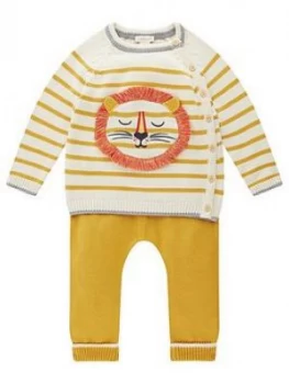 Monsoon Baby Boys Stripe Lion Knitted Set - Mustard