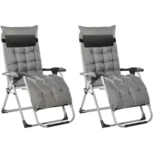 2 PCS Reclining Zero Gravity Chair Folding Lounger Cushion Dark Grey - Outsunny