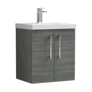 Arno Anthracite 500mm Wall Hung 2 Door Vanity Unit with 50mm Profile Basin - ARN521D - Anthracite - Nuie