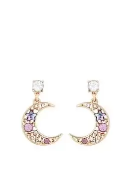 Mood Mood Rose Gold Purple Aurora Borealis Stone Moon Charm Drop Earrings