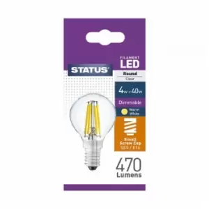 Status 4w = 40w = 470 lumens - Dimmable - Filament LED - Round - SES - Clear - Warm White