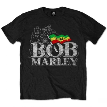 Bob Marley - Distressed Logo Unisex X-Large T-Shirt - Black