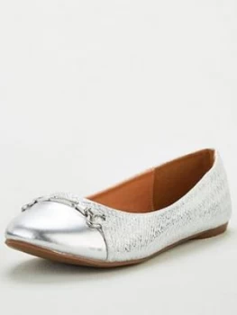Wallis Toe Cap Trim Ballerina Shoes - Silver, Size 4, Women