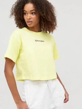 Champion Crewneck Crop T-Shirt - Yellow , Yellow, Size S, Women