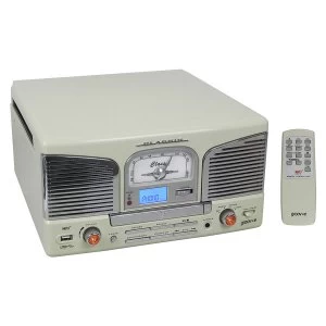 Groov-e Music Centre Vinyl Record Player with CD USB and FM Radio - Cream
