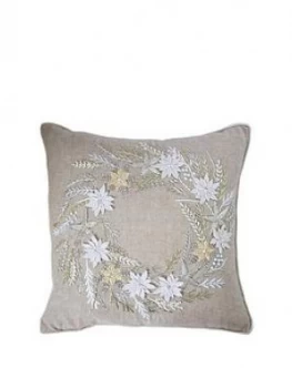 Gallery Wreath Hand-Embroidered Christmas Cushion