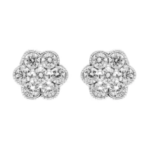 18ct White Gold 0.25ct Diamond Flower Cluster Stud Earrings