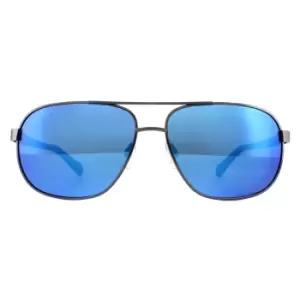 Aviator Dark Ruthenium Grey Blue Mirror Polarized Sunglasses