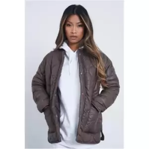 I Saw It First Chocolate Chocolate Onion Quilted Collarless Padded Shacket With Bucket Pockets - Brown