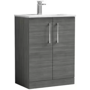 Arno Anthracite 600mm 2 Door Vanity Unit with 18mm Profile Basin - ARN503B - Anthracite - Nuie