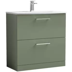 Arno Satin Green 800mm 2 Drawer Vanity Unit with 30mm Profile Curved Basin - ARN835G - Satin Green - Nuie