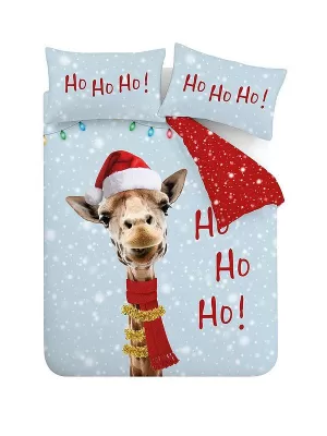 Catherine Lansfield Christmas Giraffe Duvet Cover and Pillowcase Set MultiColoured