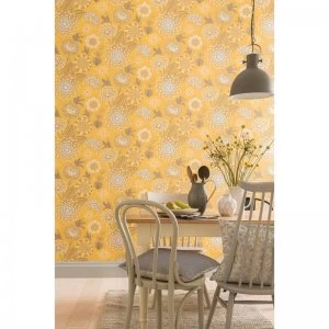 Vintage Bloom Mustard Yellow Wallpaper