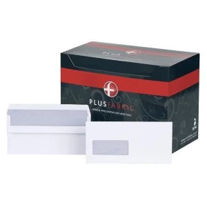 Plus Fabric Envelopes Wallet Press Seal Window 110gm2 DL White 1 x Pack 500