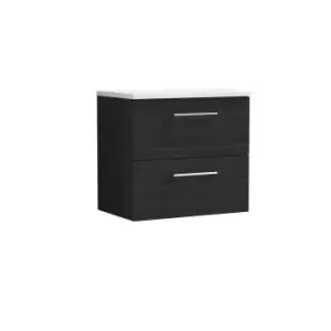 Nuie Arno 600mm Wall Hung 2 Drawer Vanity & Sparkling White Laminate Top Charcoal Black