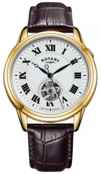 Rotary Cambridge Automatic Brown Leather Strap Silver Watch