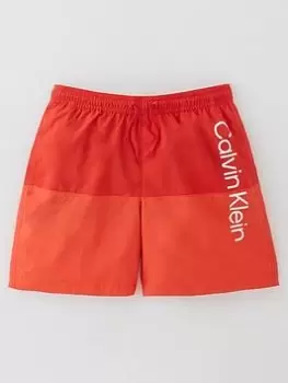 Calvin Klein Boys Colourblock Swim Shorts - Red, Size Age: 12-14 Years