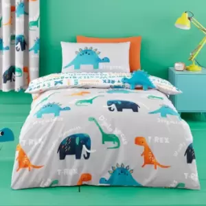 Cosatto D Is For Dino Print Childrens 100% Cotton Duvet Cover Set, Blue, Single