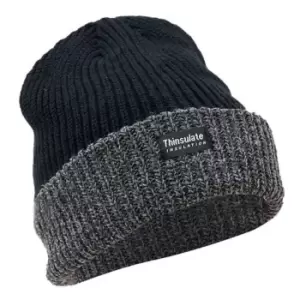 FLOSO Unisex Mens/Womens Thinsulate Heavy Knit Winter/Ski Thermal Hat (3M 40g) (One size) (Black/Grey)
