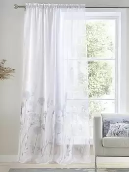 Catherine Lansfield Meadowsweet Floral Tab Top Voile Curtain Panel - White