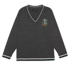 Harry Potter Girls Slytherin House Knitted Jumper (7-8 Years) (Charcoal)